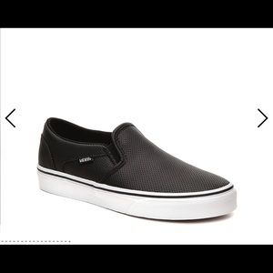 Vans Black Leather Slip On- EUC